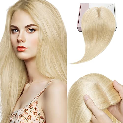 Elailite Volumateur Capillaire Femme Naturel - Extension a Clip Cheveux Naturel Toupet Cheveux Humain - Base en Soie au Milieu (#613 BLOND BLANCHI, 25 cm)