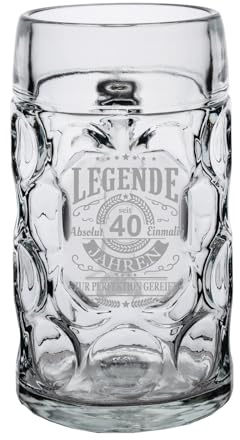 LUXENTU Brocca misura 1,0 l con motivo inciso, boccale di birra per un anniversario e occasioni speciali, brocca con manico con incisione laser, lavabile in lavastoviglie, leggende da 40 anni