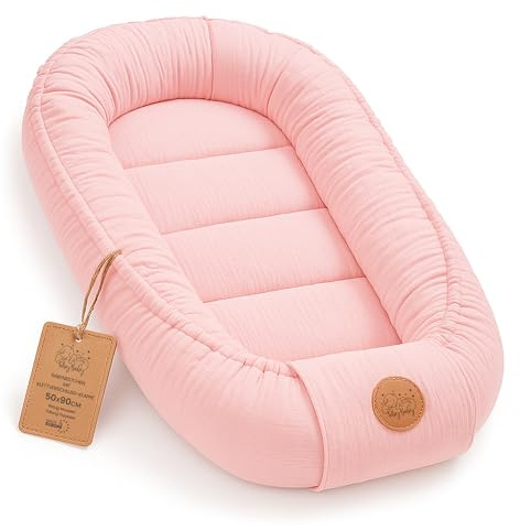 Mussola Riduttore lettino neonato - 90x50 cm baby nest trasportabile per neonati nido culla pod cocoonababy babynest antisoffoco Rosa cipria