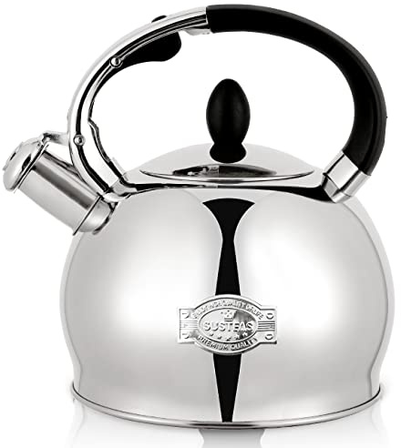 SUSTEAS Stove Top Whistling Tea Kettle,3L Stainless Steel Teakettle(Silver)