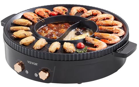 VEVOR Hot Pot mit Grill 1800 W 2 in 1 elektrischer rauchfreier Grill, koreanischer BBQ-Grill Feuertopf mit separater doppelter Temperaturregelung, antihaftbeschichtete Pfanne, für 2–8 Personen