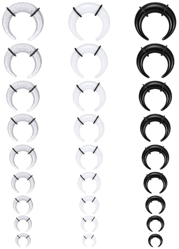ValueBargain 27 st septum stretchset, piercing septum av ABS och rostfritt stål i svart vitt och rosa, stretchkit för kvinnor och män, smärtfri töjning och snabb byte