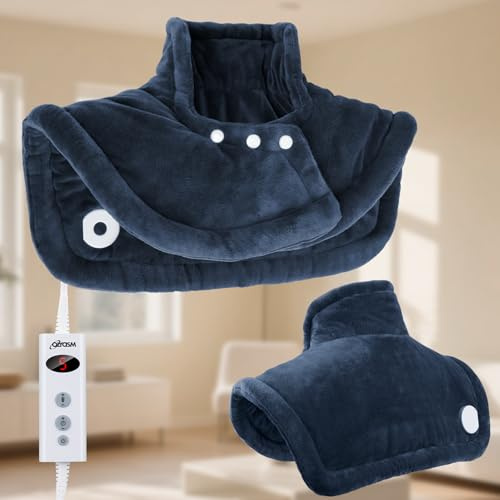 Olycism Heat Pad 50 x 56 cm Electric Heat Pad for Back Neck and Shoulders Pain Relief Heat Pad Fast Warmer with 10 Temperature Settings Auto Shut Off Machine Washable Overheating Protection Navy