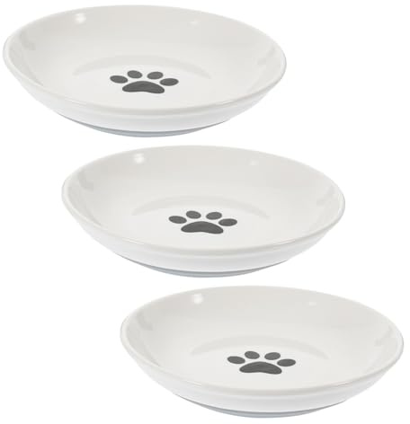 BESTonZON 3pièces Gamette Peu Profonde pour Chat Céramique Ronde avec Fond Antidérapant pour Nourriture Et Eau
