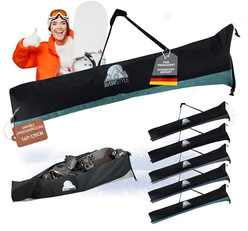 BambiniWelt by Rafael K. Snowboardväska för bräda, stövlar och hjälm – med justerbar rulltopp boardbag 140–170 cm – snowboardfodral vattentätt – axelkudde och spännrem (melerat turkos)