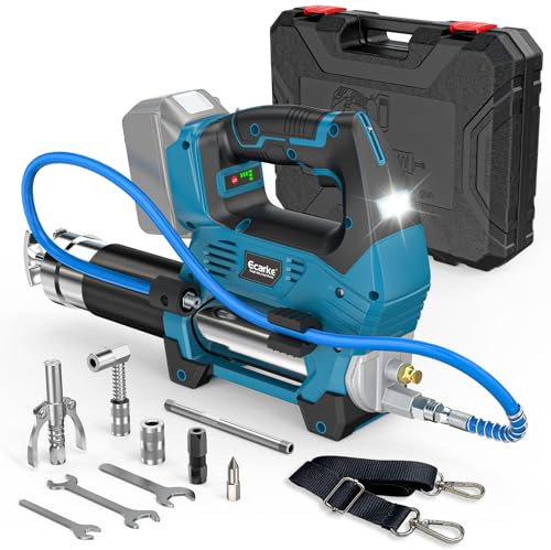 Ecarke 12.000 PSI Akku Fettpresse kompatibel mit Makita 18V Akku (ohne Akku), bürstenloser Motor, 3-stufige Geschwindigkeiten, 1m Flexschlauch, 90° Grad-Adapter, LED-Licht ideal für schwere Maschinen