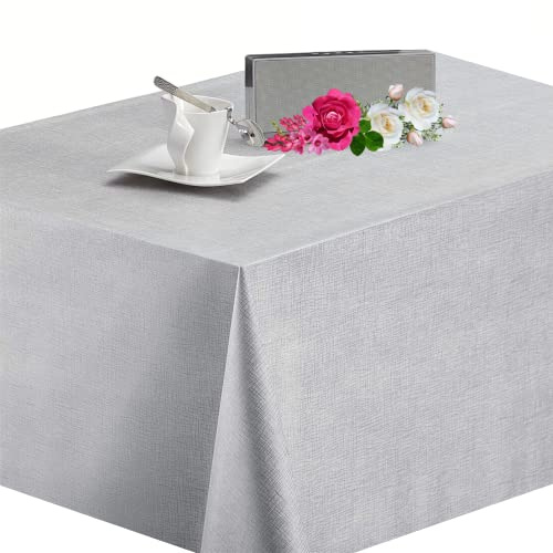 KP HOME Mantel Hule Mesa Rectangular 200x140, Fácil de Limpiar, Mantel PVC, Exterior e Interior, Vinilo Impermeable Antimanchas, para 6 Asientos, Diseño de Un Solo Tono, Color Gris Plateado Elegante