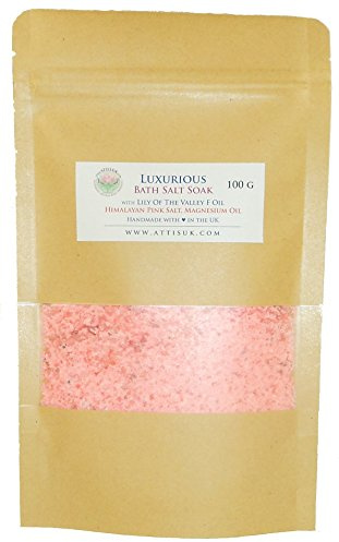 ATTIS Luxurious Bath Salt Soak with Lily of the Valley F. Oil, Pink Himalayan Salt, Magnesium Oils, Kaolin Clay | Vegan | Hand made | Relaxing | Refreshing | Calming | Rejuvenating | (100g)