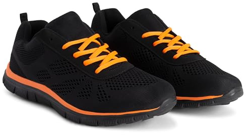 Get Fit Men’s Lightweight Cushioned Trainers - Breathable Mesh Gym Running Shoes - Comfortable Lace-Up Athletic Sneakers, Shock-Absorbing Non-Slip Sole - Black/Orange - 11