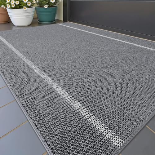 Color G Felpudo Entrada Casa, Felpudo Exterior Impermeable, Alfombra Entrada Casa Lavable Atrapar Suciedad, Alfombrilla Antideslizantes Cuidado Fácil para Exterior, Pasillo (61x91cm, Gris)