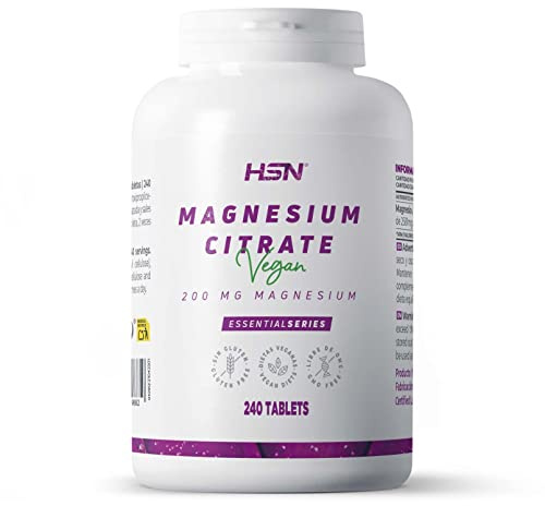 HSN Citrato de Magnesio 400 MG Mineral Elemental por dosis diaria | 240 Tabletas de Puro Magnesio de ALTA Biodisponibilidad | No-GMO, Vegano, Sin Gluten