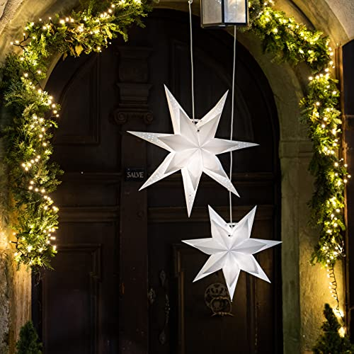 HELLUM Weihnachtsstern Außen und Innen, Stern Papierstern zum aufhängen mit E14 Lampenfassung, weiß Stern Weihnachtsdeko Fenster mit 10m Netzkabel mit Schalter, Weihnachtsbeleuchtung außen, 578720