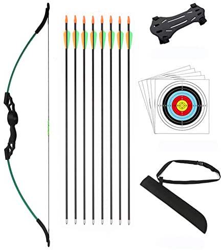 Outdoor-shooter Youth Recurve Bow and Arrow Set with Quiver Children Junior Archery Beginner Longbow Training for Teen Teams Game Gift (Green)