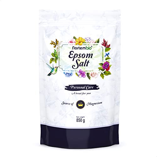 Nortembio Sali di Epsom 100% Puri 850 g – Fonte Concentrata di Magnesio | Per Pelli Sensibili | Con Vitamine C ed E Idratanti | Senza Additivi, Uso Esterno Naturale + E-Book Gratuito