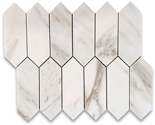 Stone Center Online Calacatta Gold Marble 2x6 Picket Fence Elongated Hexagon Mosaic Tile Honed Kitchen Bath Wall Floor Backsplash Shower (1 Sheet)