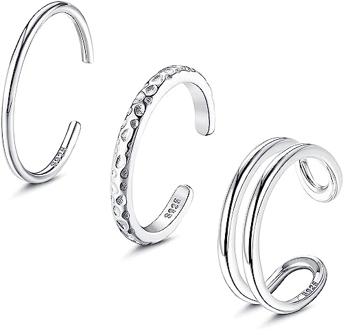 Diamday 3PCS 925 Sterling Silber Offener Zehenringe für Damen Mädchen Verstellbare Manschette Zehenring Set Minimalistisch Schwanzband Ringe Mode Toe Ringe Sommer Strand Fuß Schmuck Geschenke