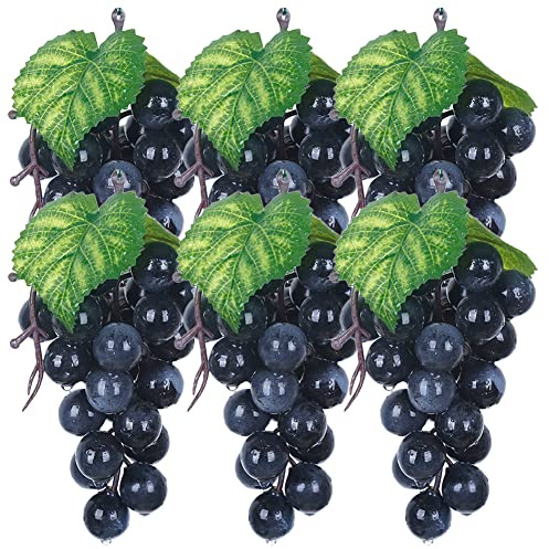 URFEDA 6PCS Grappe de Raisin en Plastique, Fruits Artificiels Réalistes, Faux Faisceaux De Raisin Ornements Suspendus pour Décoration Vintage de Mariage Ou de Vin, Décoration de Jardin (Noir 14cm)
