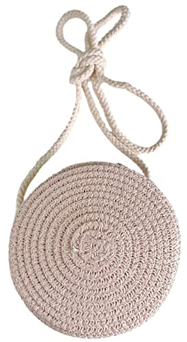 Jamron Fatta a Mano Rotondo Borsa di Paglia Borsa a Tracolla Bohemien Fiore Borsa da Spiaggia con Cerniera SN0702152 Mini Rosa