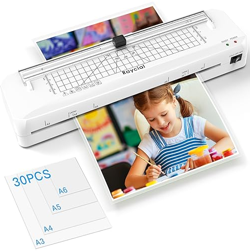 Raycial A3 Laminiergerät,70 Sek Schnelles Aufwärmen,5 in 1 Laminiergerät mit 30 Laminierfolien für A3 A4 A5 A6,Papierschneider,Eckabrunder,Heiß- und Kaltlaminieren Laminierset für Büro,Zuhause,Schule