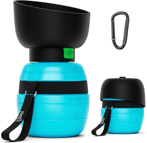 Pecute Gourde Chien Portable 350ml avec Gamelle Pliable | Bouteille d'eau de Voyage Anti-Fuite pour Animaux de Compagnie, pour Les promenades, Les Voyages et Les randonnées