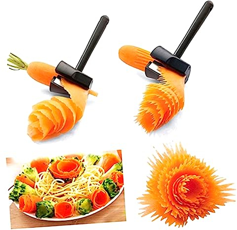 2 Pack Carrot Curler,Carrot Flower Maker,Fruit Peeler,Carrot Spiral Slicer, Potato Spiral, Vegetable Slicer, Reusable Potato Peeler