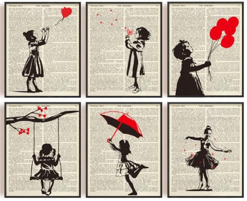 INFUNLY 6 Set Banksy Girl Posters Banksy Canvas Wall Art 8x10inch Red Balloon Graffiti Wall Art Print Unframed Little Girl Wall Poster Abstract Modern Canvas Painting for Living Room Bedroom Home