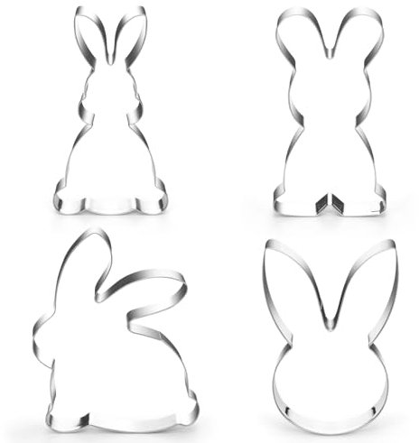 Augesak Emporte-Pièce Lapin de Pâques, 4 Pièces, Acier Inoxydable, Biscuit Moule Lapin de Pâques, pour Cuisson Bricolage Deco Pâques