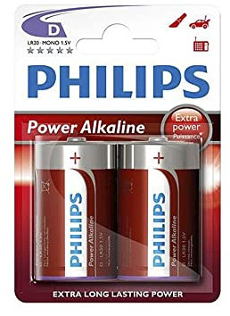 PILA ALKALINA PHILLIPS D - LR20 1,5 V (BLISTER 2 pz.) Ø 34,2 x 61,5 mm. Ideale per i tuoi dispositivi ad alto consumo. Energia durevole e affidabile. Sfrutta la potenza di Phillips!
