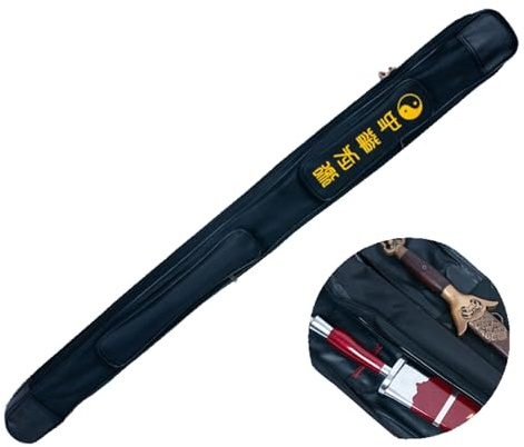 HJHUUA Funda de Espada Impermeable Negra de 130cm,Bolsa de Espada de Doble Capa,Puede Contener 2 Espadas,Bolsa de Espada de Tela Oxford para Espada de Tai Chi,Espada Samurai,bokken,Katana