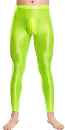 AIEOE Herr Leggings Oljeglänsande Tights Byxor Stretch Släta Byxor Överstorlek Glossy Strumpbyxor Slim Fit Långa Byxor M-XXL, Grön, M