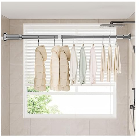 Asta Appendiabiti Estensibile, Tubo per Mobili, Aste for armadio estensibili for appendere gli abiti, barra trasversale for asciugare gli indumenti for finestre(0.35-0.5m (1.1-1.6 ft))