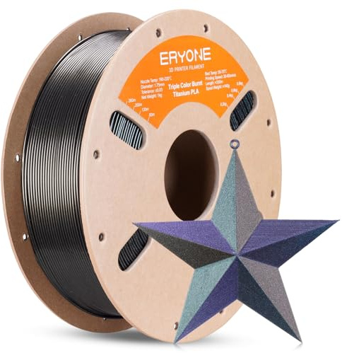ERYONE Glitter PLA Filament for 3D Printer, 3D Printing PLA Filament 1.75mm +/- 0.03mm, 1kg (2.2LBS)/Spool, Triple Color Burnt Titanium Purple Blue & Gold & Green