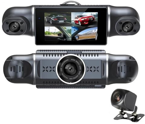 iuscacey Dash Cam da 3 Pollici con Obiettivo quadruplo WiFi Visione Notturna panoramica 1080P Monitoraggio GPS Dash Cam 360,WiFi Interconnection+64g