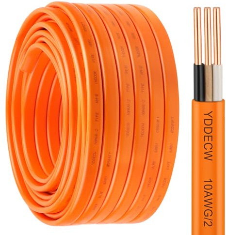 YDDECW 10/2 NM-B Wire with Ground - 100FT 10 Gauge Non-Metallic Sheathed Cable Pure Copper 10 AWG 2 Conductor Residential Indoor Wire for Outlets, Switches and Other Loads etc.