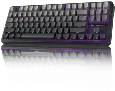 AULA F87 Kabellose Gaming Tastatur 75 Prozent,2.4G/Type-C/BT5.0 TKL Mechanical Keyboard,Fünfschichtige Gefüllte Struktur,Creamy Sound,Hot-Swap,QWERTY US-Layout,RGB Tastatur Mechanisch (Grau)