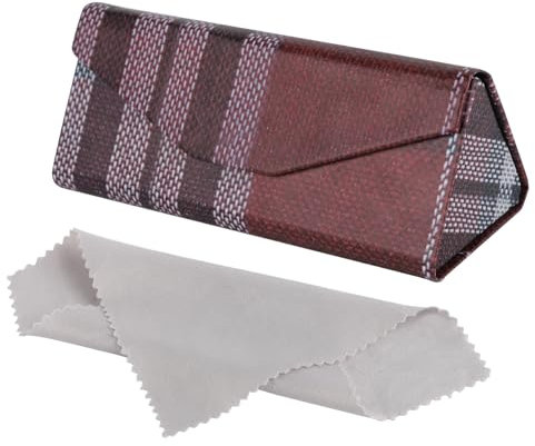 Foldable Glasses Case PU Leather – Magnetic Eyeglass Holder for Travel – Unisex Plaid Spectacle Box with Soft Lining & Cleaning Cloth – Compact Sunglasses Storage Pouch (Burgundy)