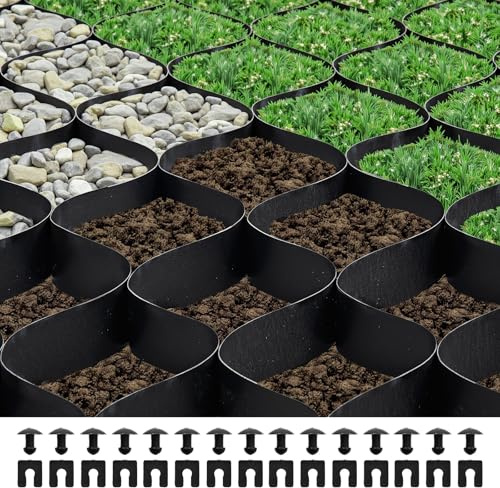 VEVOR Stabilisateur de Gravier, 8,2x1,2 m, Grille de Stabilisation de Sol Géocellulaire, Profondeur 50 mm, Retenue de Gazon au Sol Stable, pour Allée, Patio, Jardin, Terrasse, Surfaces Planes, Pentes