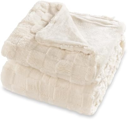 Enyhom Sherpa Decke 152x203 cm Beige, Karierte Wende Fleecedecke Flauschig Weiche Warme Kuscheldecke, Sofadecke für Sofa Couch Bett Haustier Schlafzimmer Wohnzimmer Deko