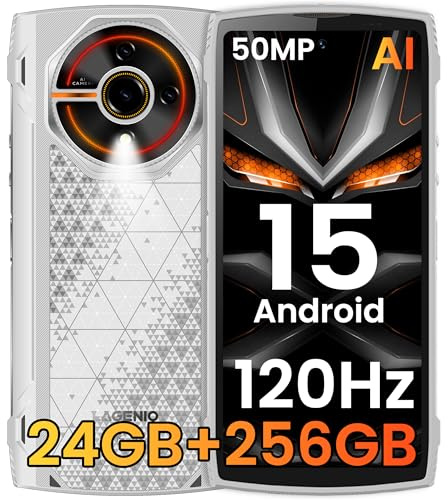 LAGENIO Panther2 Pro Android 15 Rugged Smartphone, 24GB+256GB/1TB Telefono Indistruttibile, 6.7 HD+120Hz, 50MP+8MP Octa-Core, 5150mAh Batteria, Impermeabile IP68 Dual SIM 4G/Face ID/NFC/OTG, Bianco