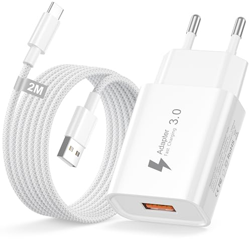 Cargador USB Carga Rapida con Cable USB C 2M Nylon, 18W QC 3.0 Enchufe USB Carga Rapida Carregador USB Charger para Samsung S10e/S10/S10+/S9+/S9/S8/A40s/A40/A14/A13,iPhone, iPad, Huawei, Xiaomi, Redmi