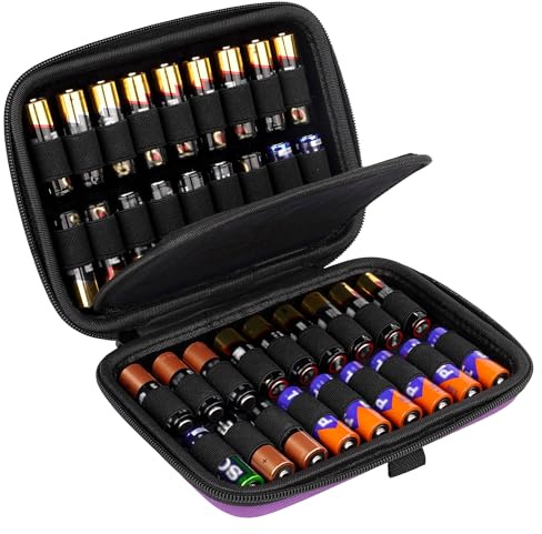 Linkidea Small Hard Case Battery Organizer Storage Box, Portable Holder and Carrying Container for 36 AA AAA Cells, Compact Travel Storage Case (Purple)