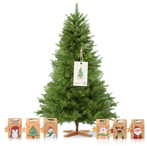 DEWINNER Arbol de Navidad, Árbol de Navidad Artificial de 180 cm, PVC, Estructura Desmontable, Soporte de Madera, Decoracion Navidad, Incluye 6 Bolsas Regalo Navidad de Papel