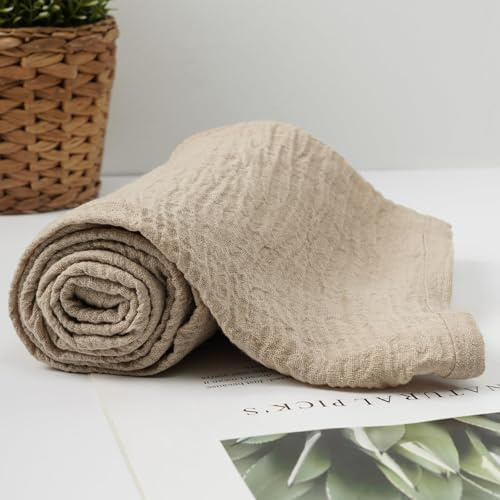 HSOFTIFY 100% Pure Linen Bath Towel with Pleated for Bathroom, Apricot | Lightweight Soft Travel Beach Bath Towels 85.09 x 134.62cm, Hair Towel Wraps for Women Daily Use