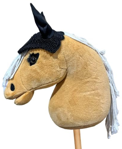 Equimed Hobby Horse Fly Hood – Handmade Crochet with Suede Ears & Braided Trim – Fits Equimed Standard Hobby Horses