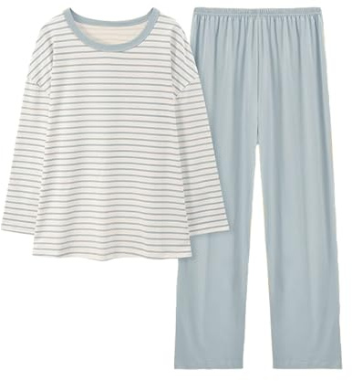 Generisch Loungewear - Set da donna lungo, invernale, a righe, da donna, in Nicki, morbido, leggero, per autunno, inverno, per il tempo libero, per la casa, grandi dimensioni, casual, per la casa, Blu