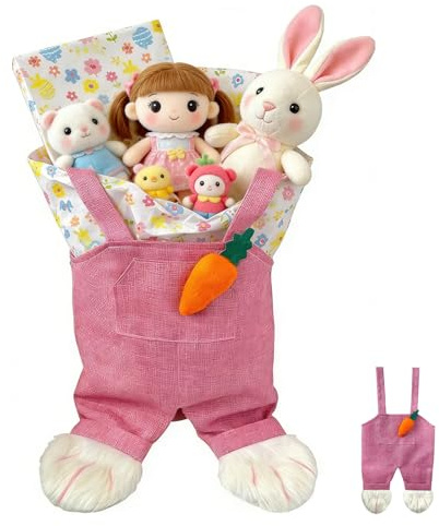 QYDKWK Cesta de Pascua para Niños con Asas, Diseño de Conejo, Bolsos de Pascua, Bolsas de Regalo de Pascua de Almacenamiento para Dulces, Golosinas y Artículos Pequeños