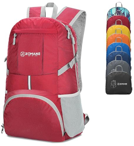 ZOMAKE 35L Leicht Faltbarer Rucksack Packbare Backpacks,Kleiner Rucksäcke Wanderrucksack Wasserdicht für Damen Herren Outdoor Wandern(Rot)