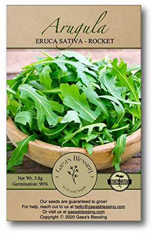 Gaea's Blessing Seeds - Arugula Seeds - Roquette Rocket Heirloom - Non-GMO Seeds with Easy to Follow Planting Instructions - 90% Germination Rate (Pack of 1)