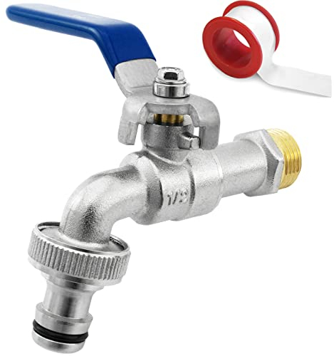 SHYNE 1/2'' Pouce (15/21) Robinet d'eau en Laiton de Qualité Supérieure, Résistant à la Rouille et au Gel + Raccord de Tuyau Gratuit + Ebook | Pour Jardin, Machine à Laver, Baril de Pluie (2 Pcs)