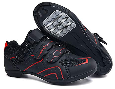 Earnmore Non-Slip Cycling Shoes, Breathable Carbon Fiber Road and Mountain Bike Shoes, Assisted Sports Shoes with Reflective Strips (8,red)